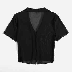 Black Sheer Cropped Collared Top NWT